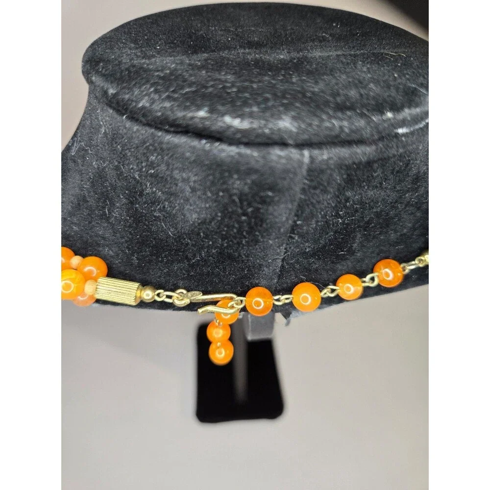 VTG Avon Necklace Orange Beaded Three Strand Gold Tone Estate Costume Jewelry